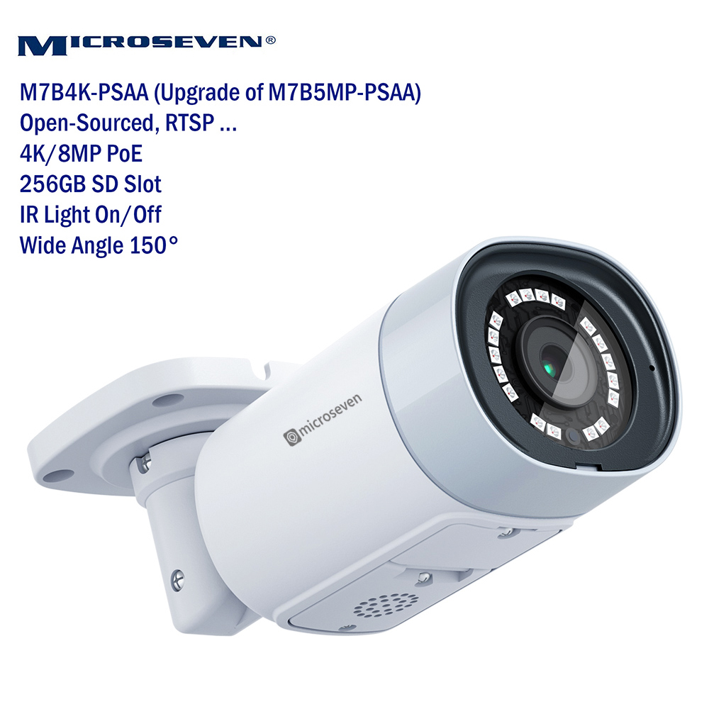 (4 Pack) Microseven M7B4K-PSAA 4K (8MP) IP POE Professional Open Source Security Camera