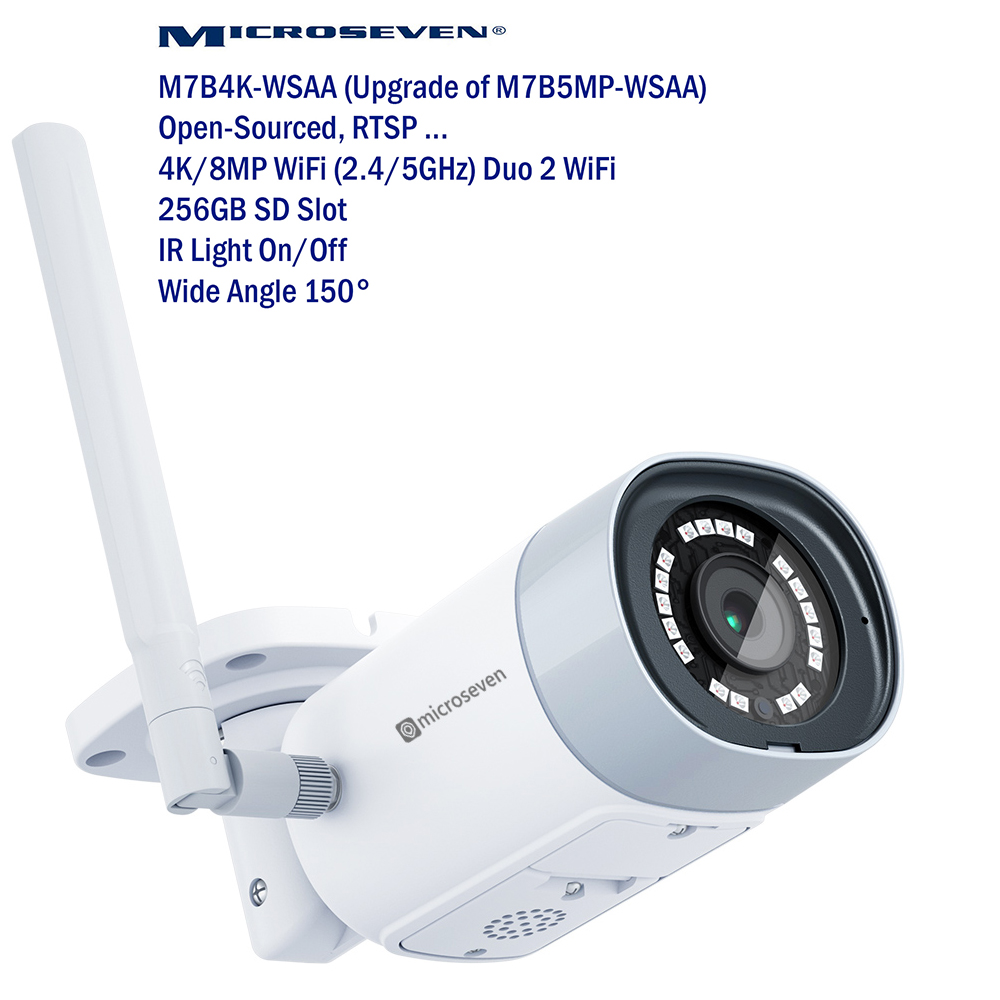 (3 Pack) Microseven M7B4K-WSAA 4K (8MP) IP WiFi (2.4/5GHz) Professional Open Source Security Camera