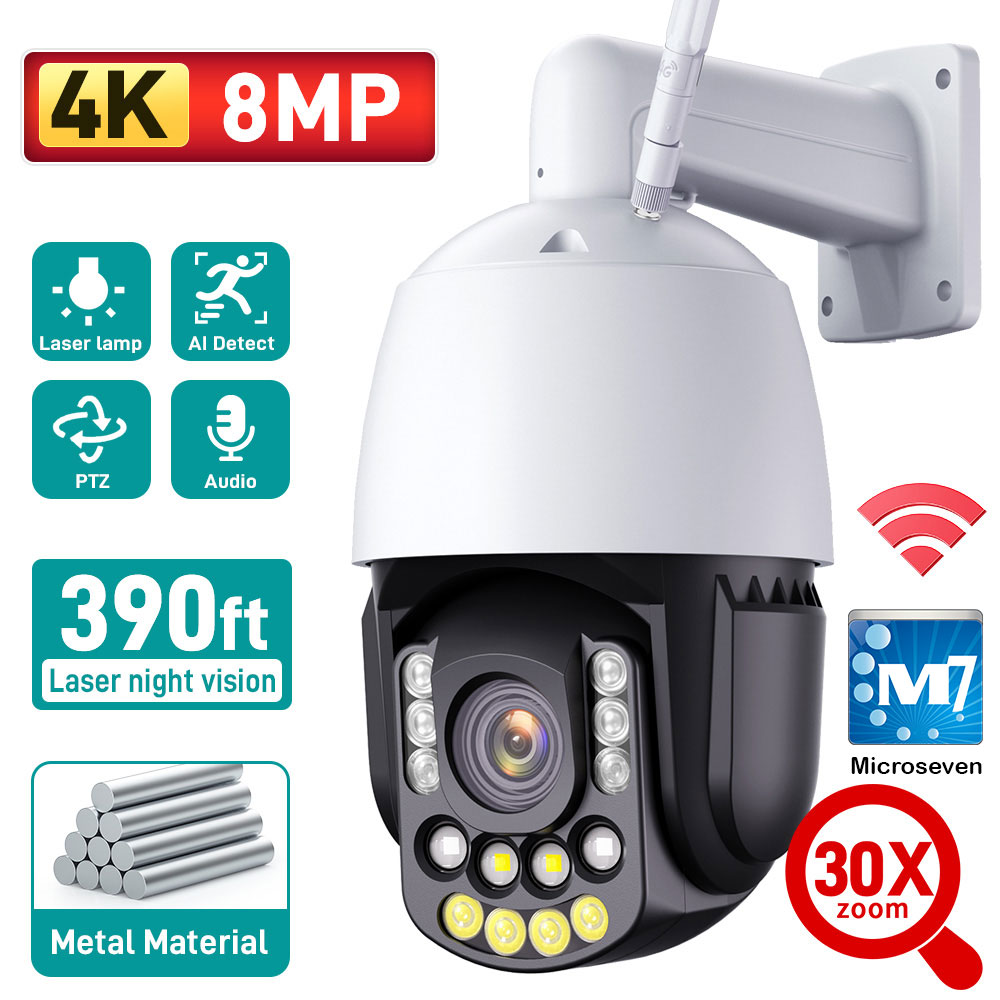 Microseven M7D4K-PTZV20X-POESAA 4K (8MP) IP WiFi (2.4/5GHz) POE 30X Optical Zoom PTZ Professional Open Source Security Dome Camera