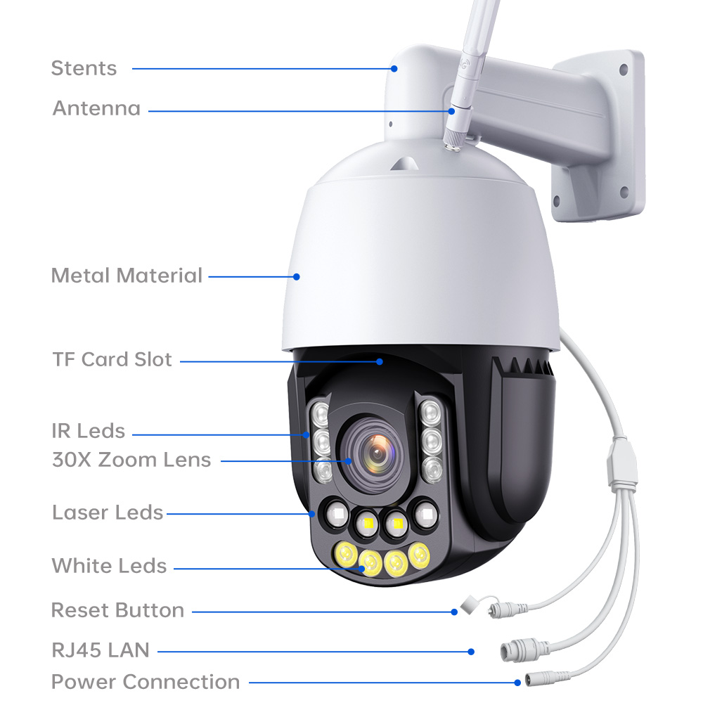 Microseven M7D4K-PTZV20X-POESAA 4K (8MP) IP WiFi (2.4/5GHz) POE 30X Optical Zoom PTZ Professional Open Source Security Dome Camera