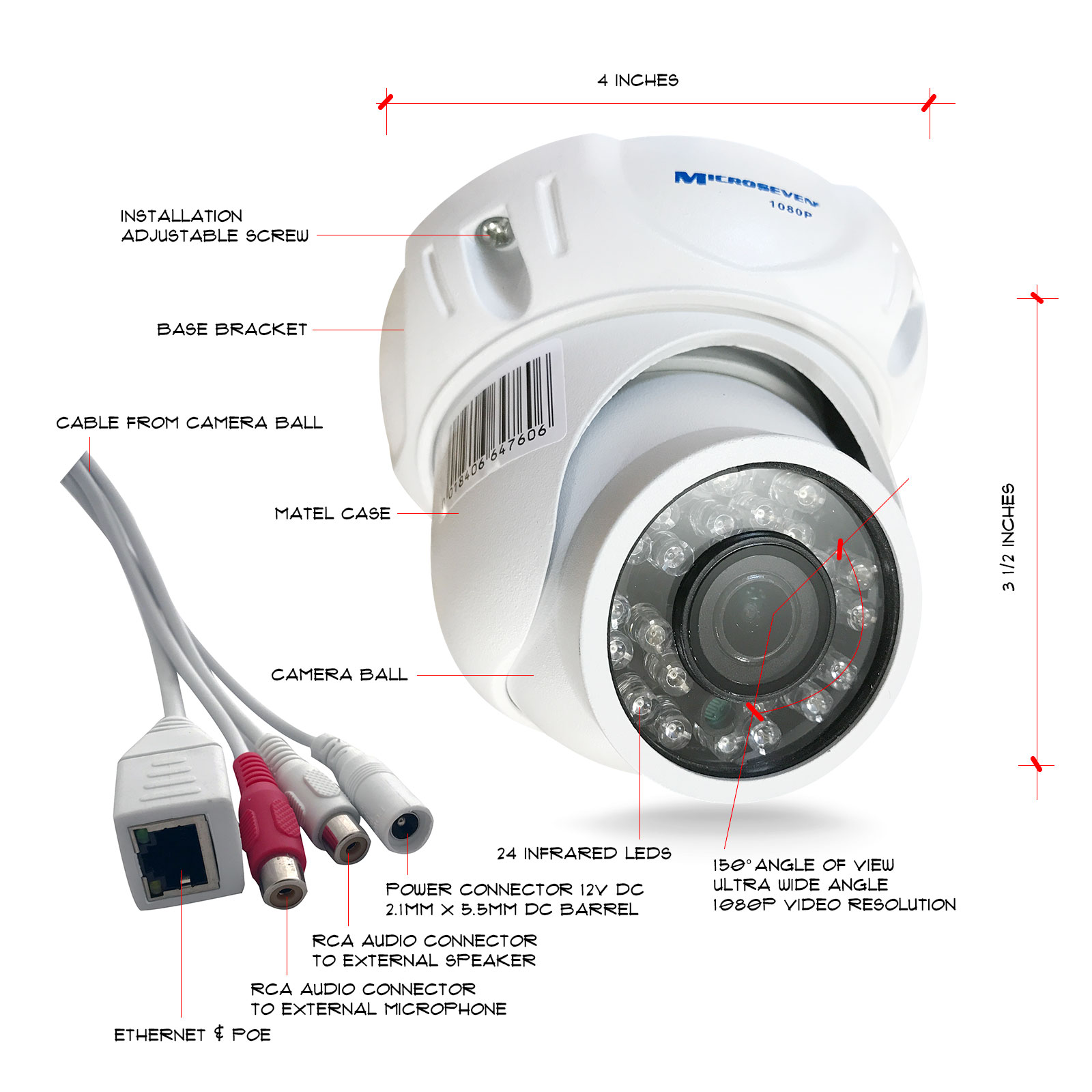 Microseven M7D77-POE 1080P IP POE Wide View Angle (150°) Professional Open Source Security Camera with 4K Lens