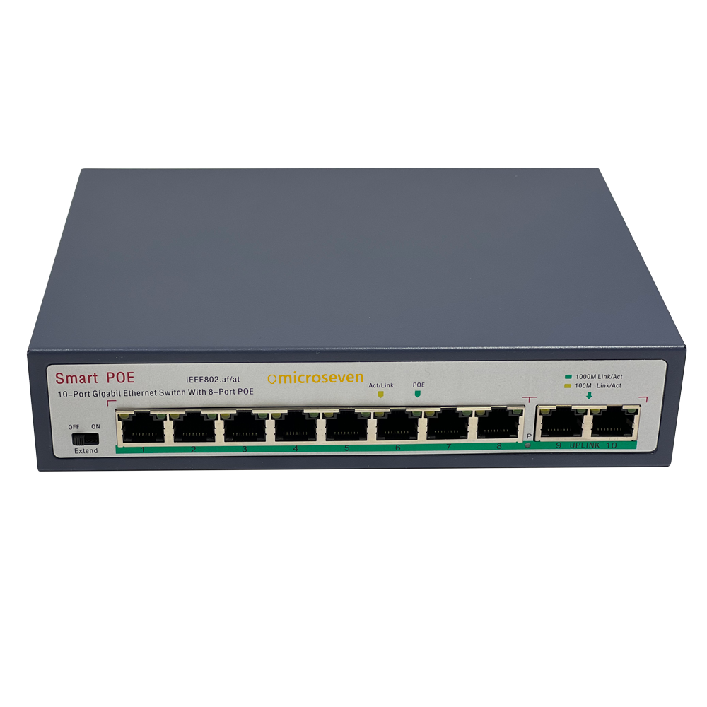 Microseven 802.3af/at PoE+ Unmanaged Metal Plug and Play Switch (8 POE Ports +2 Uplink)