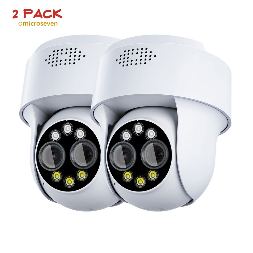 (2 Pack) Microseven M7D4MP-PTZ4X-WPSAA 2K (4MP) IP WiFi (2.4/5GHz) POE Professional Open Source Security Camera with Dual Lenses 4X Digital Auto Zoom (PTZ)